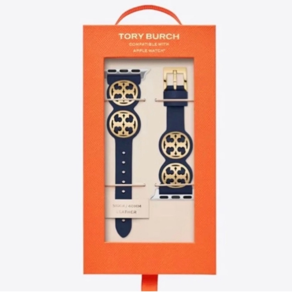 NEW Auth Tory Burch Navy Blue Miller logo Apple Watch Band